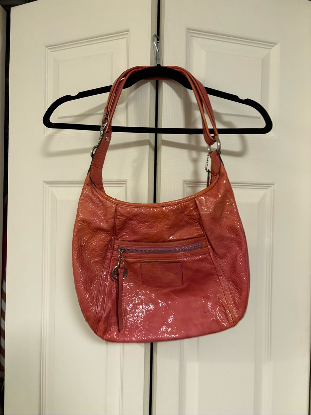 Coach Women's Patent Leather Hobo Bag in Coral
